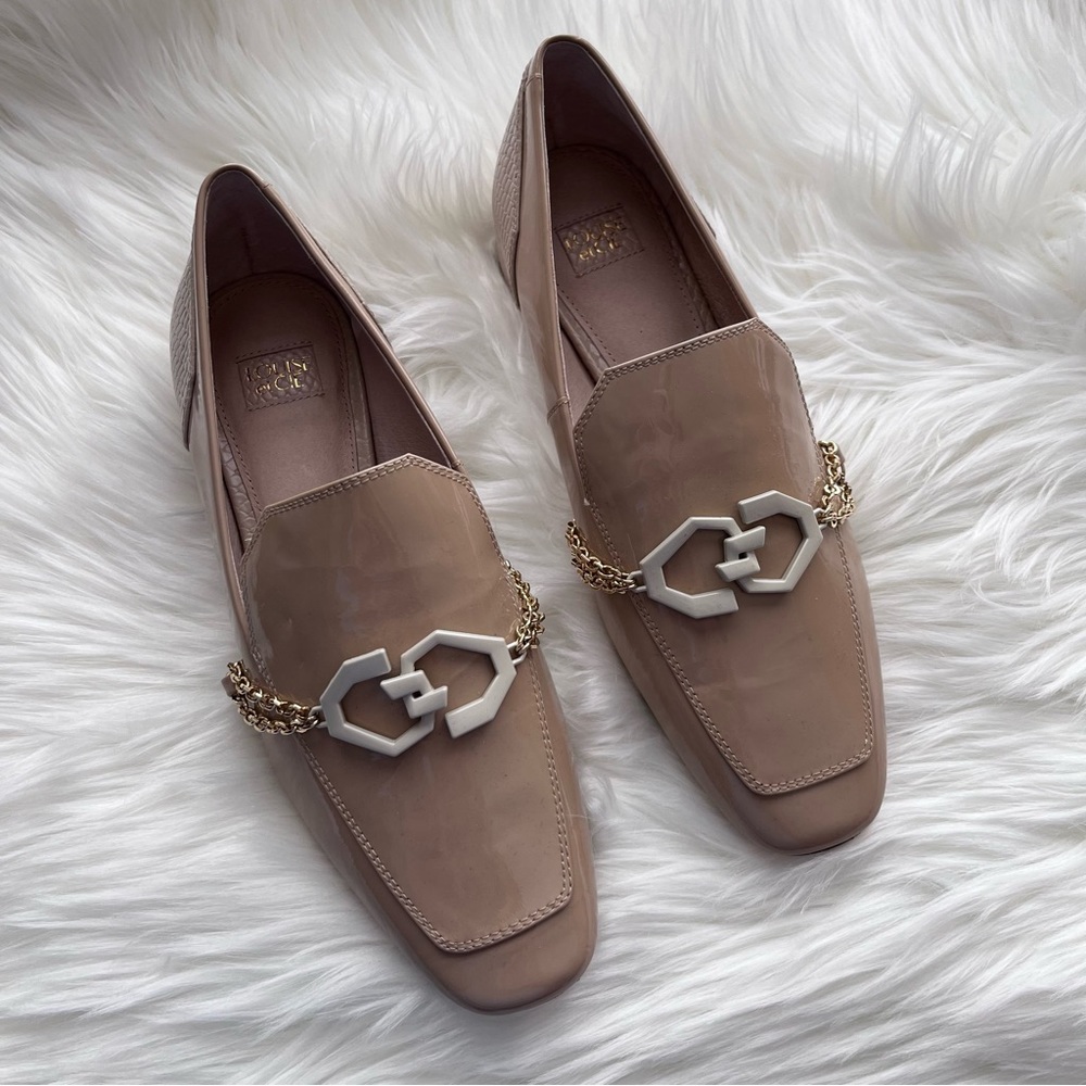 Louise et Cie | NWOT Nude Patent Leather Scales Chain Accent Everland Loafers - Picture 3 of 8